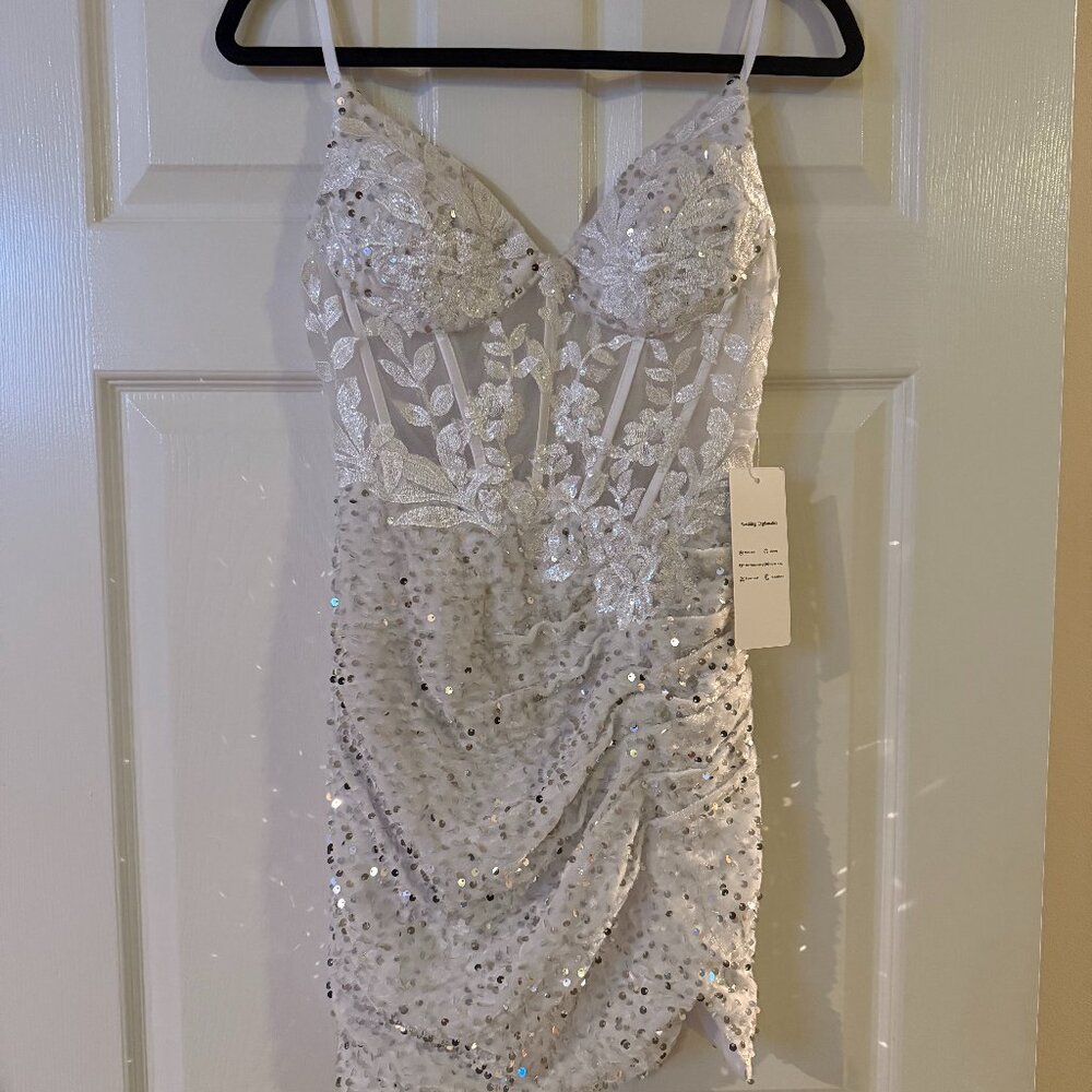 New White Sequin Mini Dress
